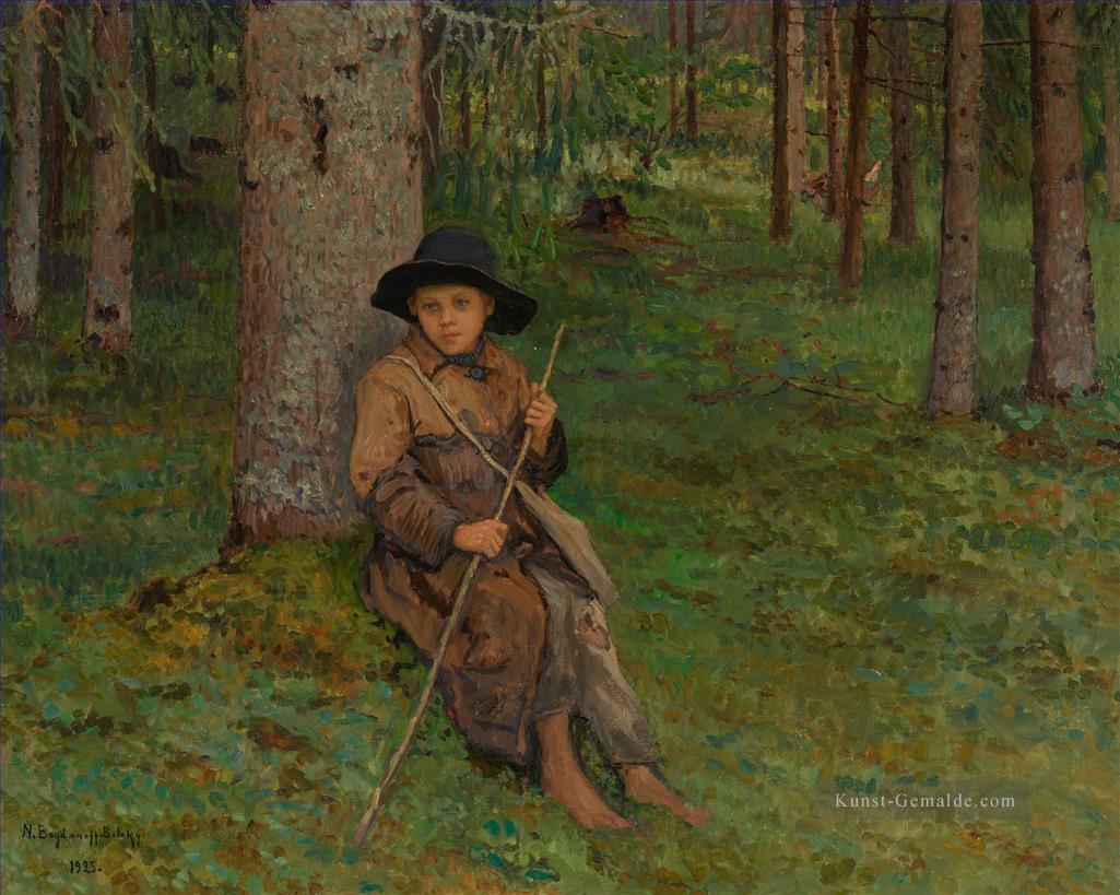 BOY IN A FOREST Nikolay Bogdanov Belsky Kinder Kinder Impressionismus Ölgemälde